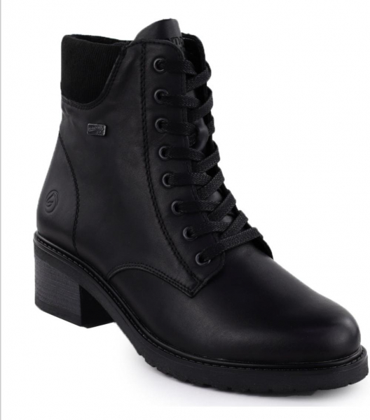 Skórzane wodoodporne botki damskie na klocku czarne Rieker Remonte D1A70-01