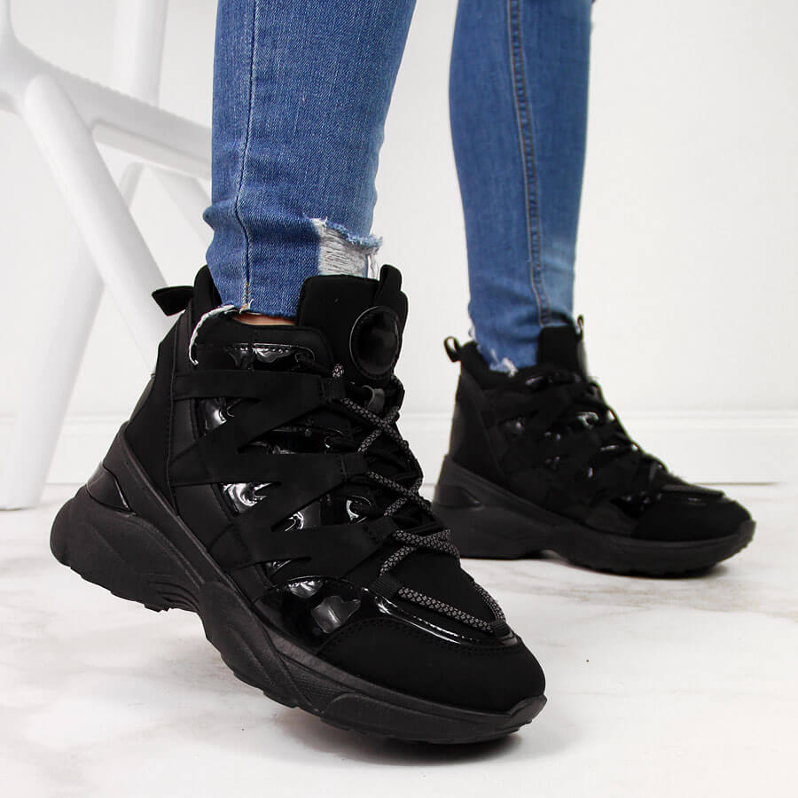 Sneakersy damskie na koturnie czarne Potocki