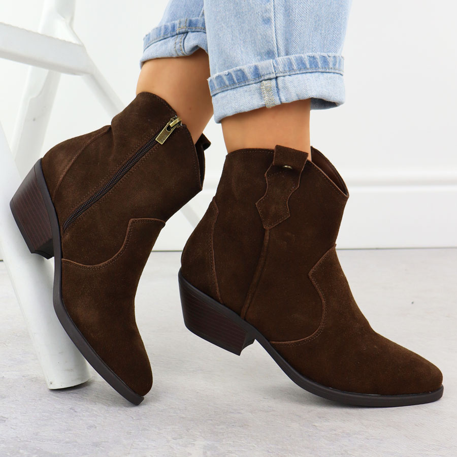 Skórzane botki damskie kowbojki czekoladowe Big Star SS274463