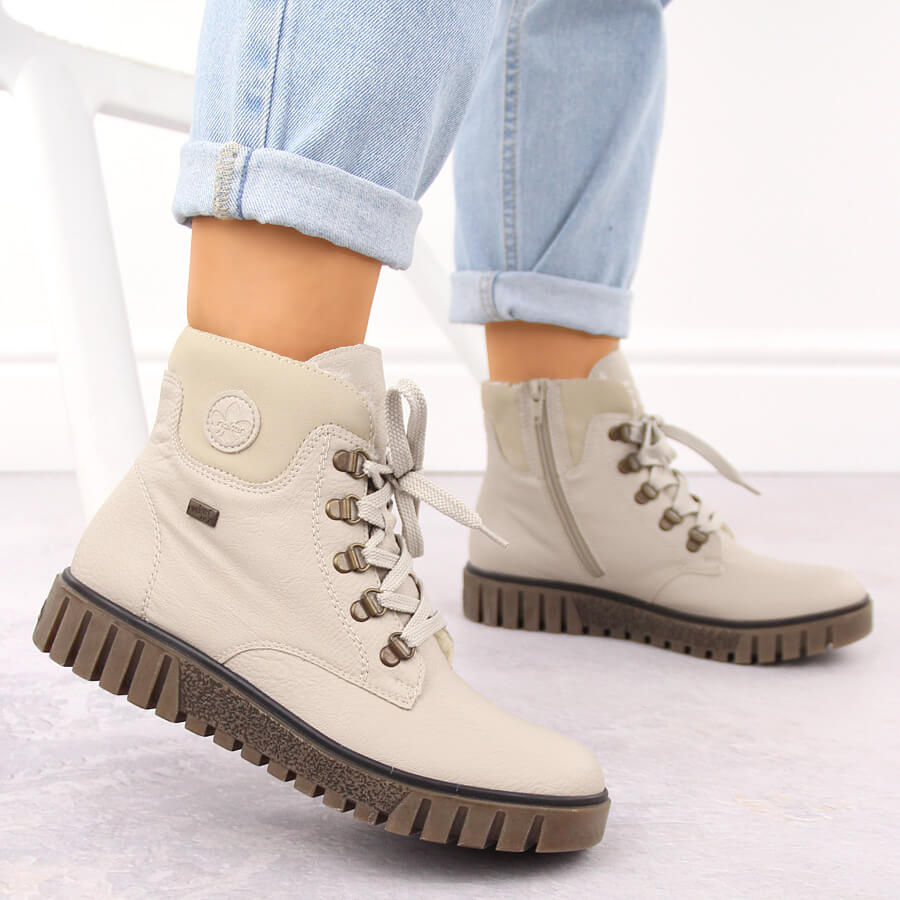 Wodoodporne trapery damskie botki beżowe Rieker Y3433-60