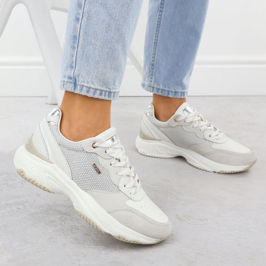 Skórzane sneakersy damskie białe eVento 8238