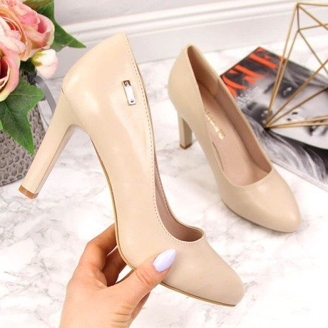 Czółenka damskie matowe na obcasie nude Sergio Leone 1457