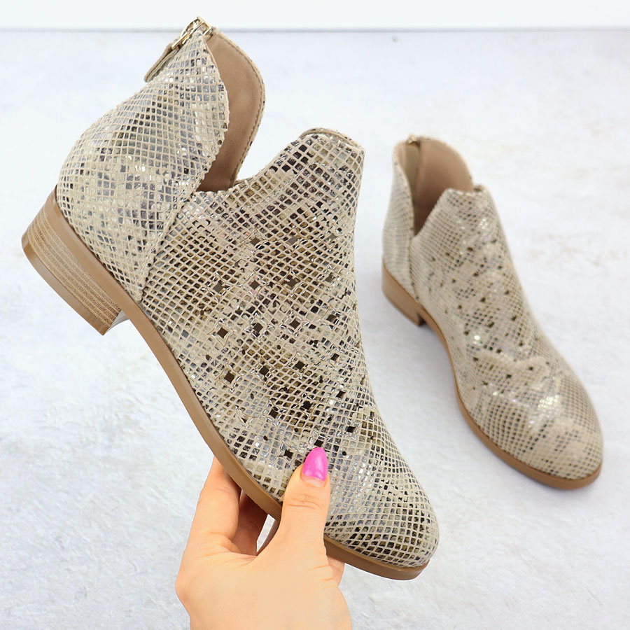 Botki damskie ażurowe wężowe beżowe Vinceza 58608