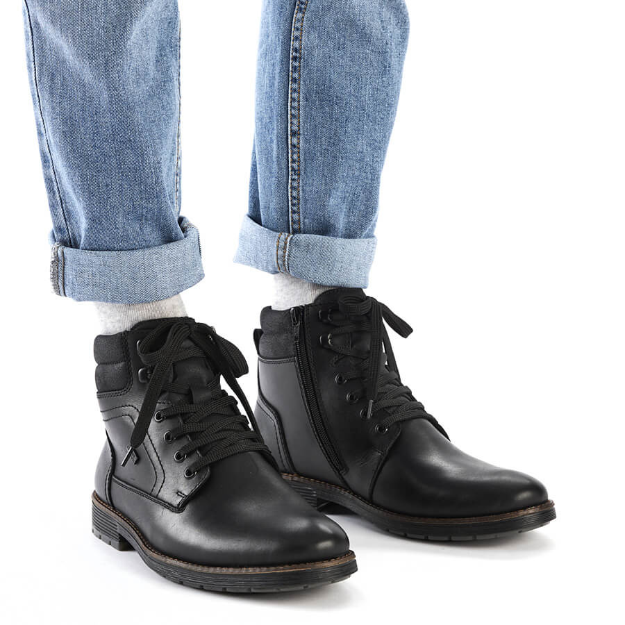 Skórzane wodoodporne trzewiki buty męskie ocieplane czarne Rieker  F4544-00