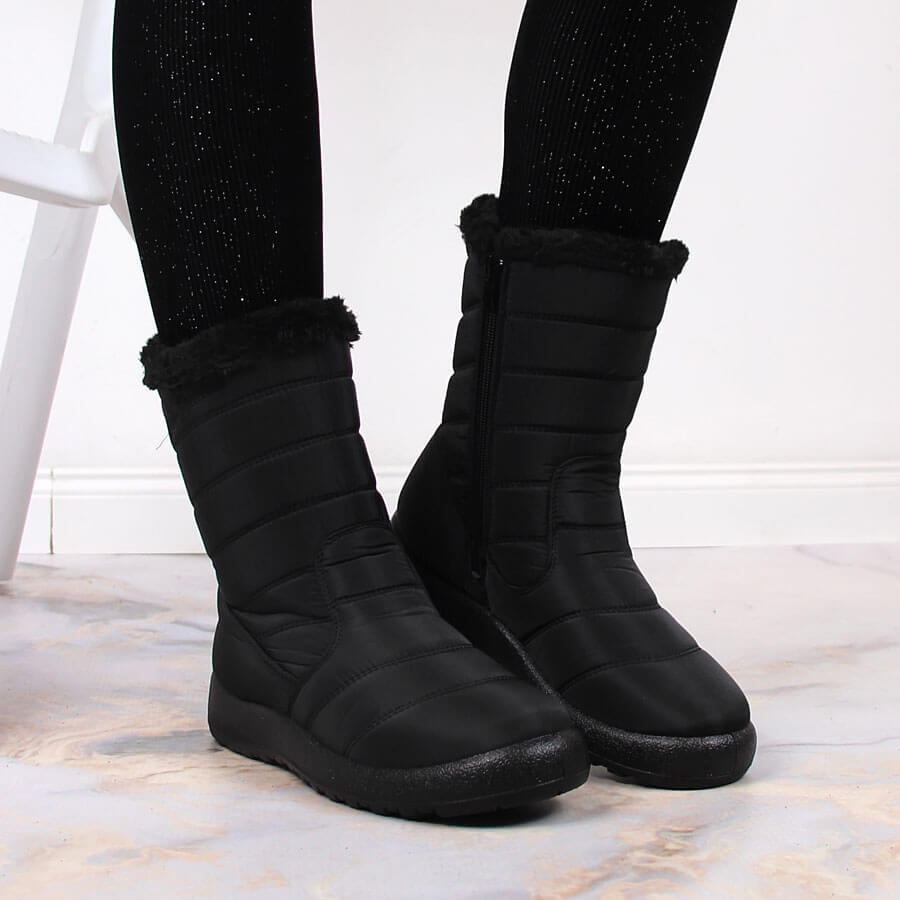 Wodoodporne śniegowce damskie wysokie ocieplane czarne NEWS 3044